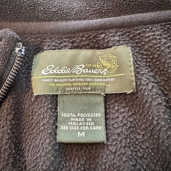 Eddie Bauer Mens Black Quarter Zip Fleece Pullover Jacket Size M Pocket - Picture 6 of 8
